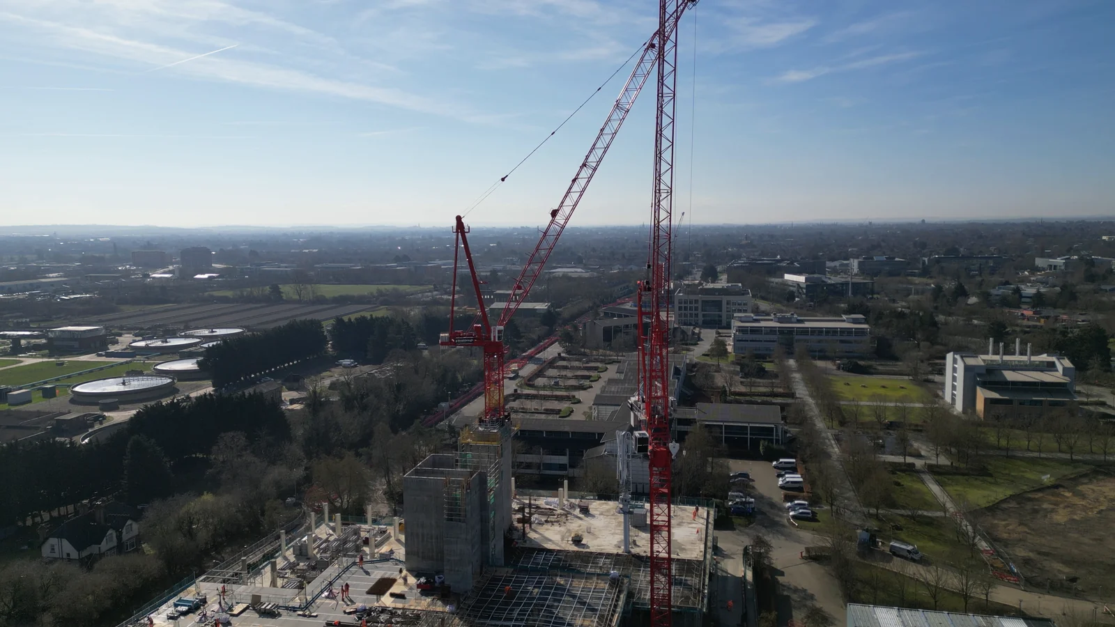 Aerial view of an active construction site