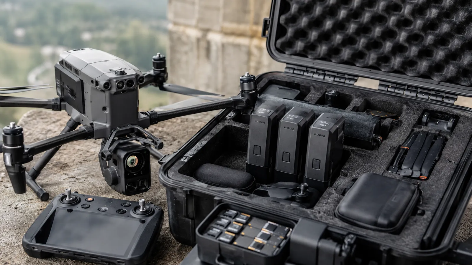 Professional commercial drone, batteries, controller and inspection equipment
